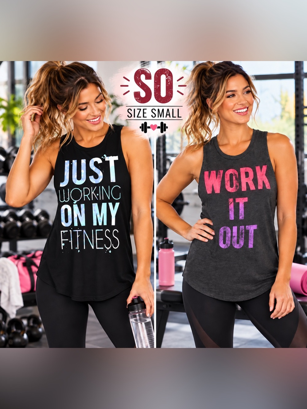 SO Women’s Size Small Workout Tank Tops Set of 2 Graphic Fitness Gym Tanks